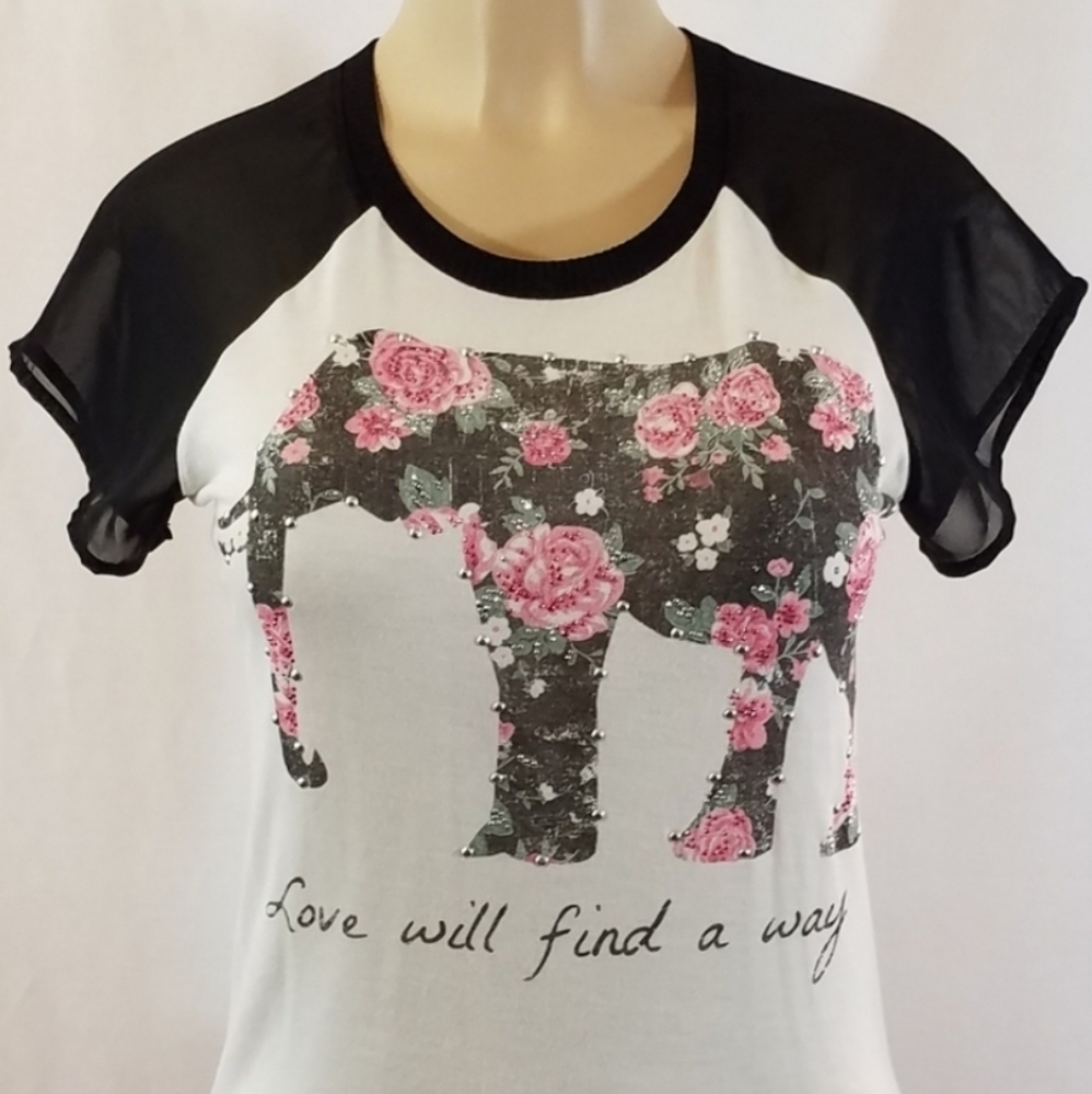 Floral Elephant Graphic Women's Top - Black & White